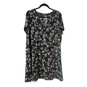 West Loop Womens Size XL Black Floral V-Neck Shift Swing Dress Casual Comfy